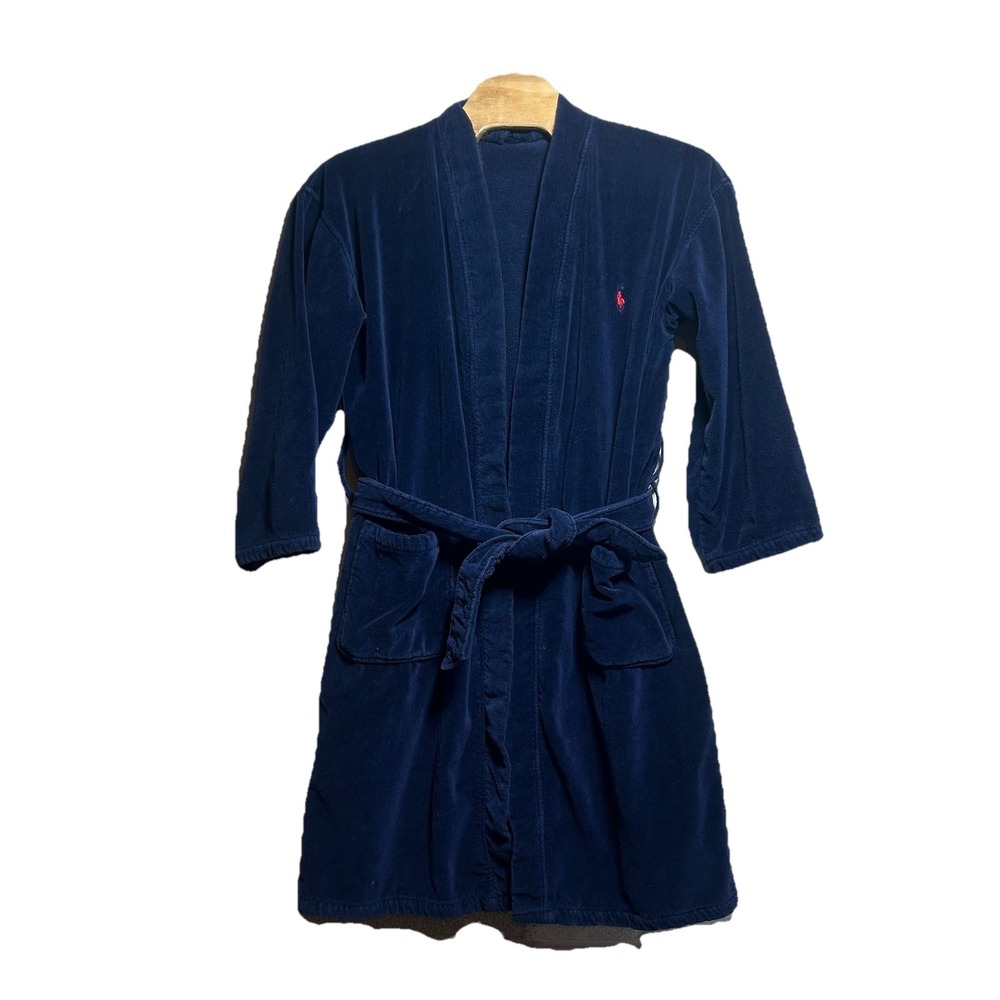 VTG Polo Ralph Lauren Robe Men S M Terry Pockets Red Pony Navy Towel Material